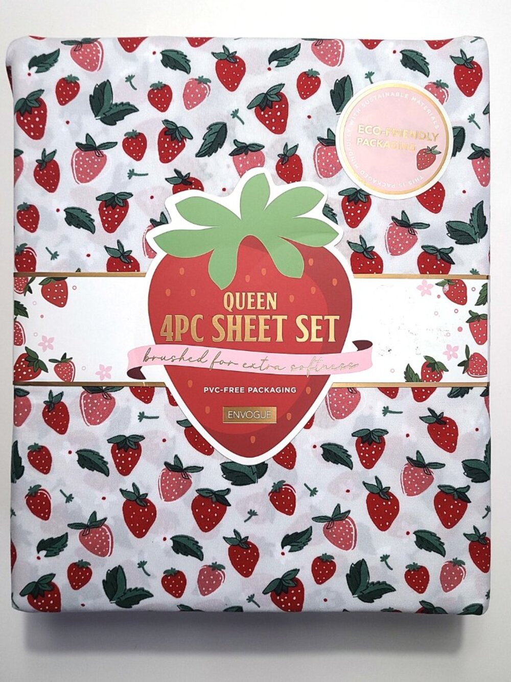 Envogue Strawberry Queen Sheet Set 4pc Cute Red Pink Soft Bed Sheets Bedding NWT